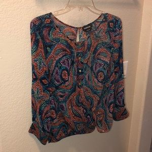 Bebe button up blouse with open slt back